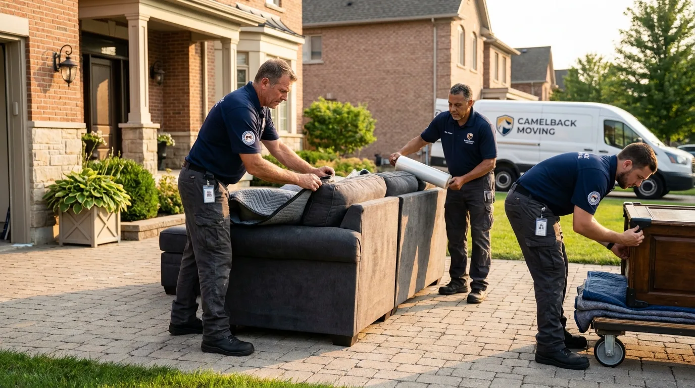 Large estate moving crew wrapping furniture in Albion, IN