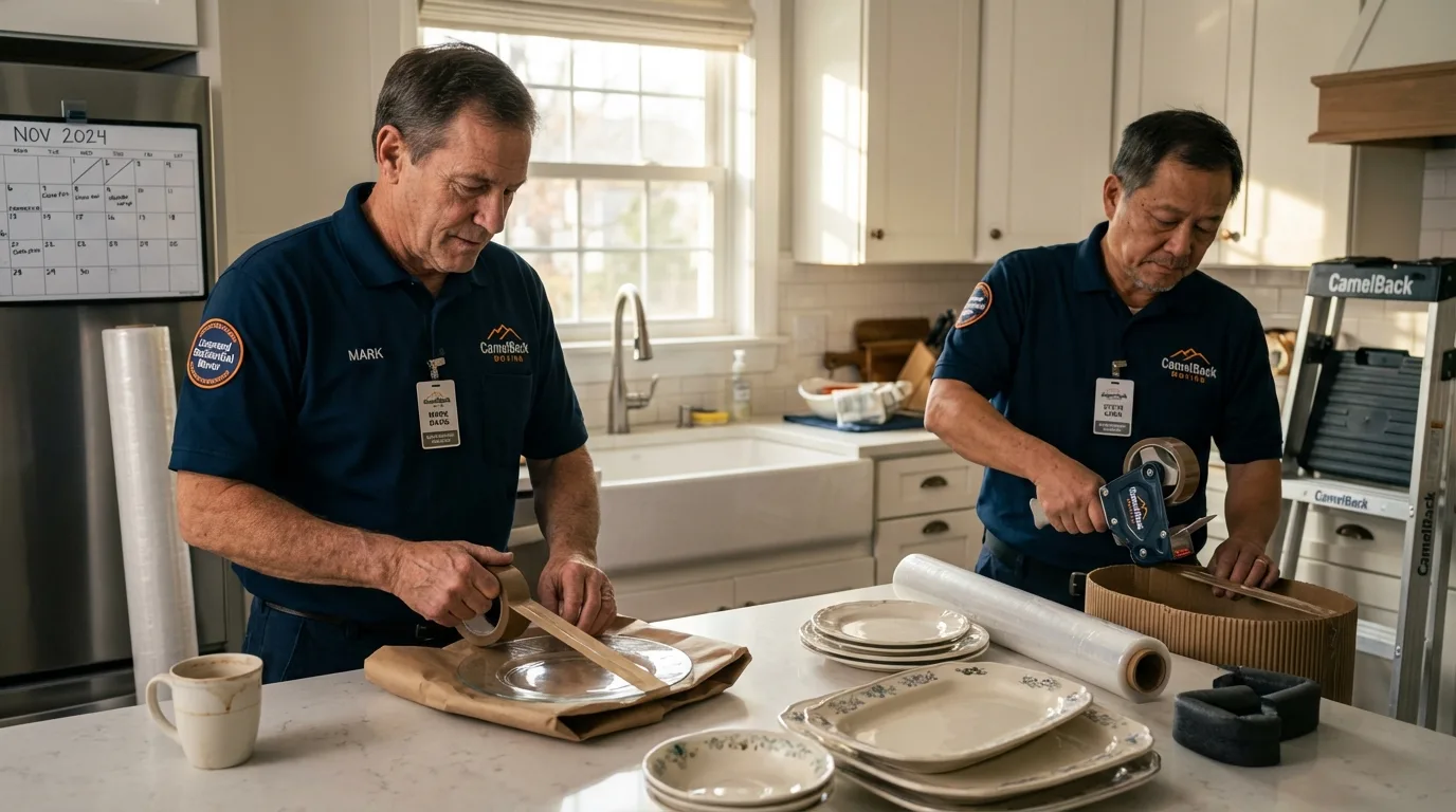 Professional crew packing kitchen dishware in Albion, IN